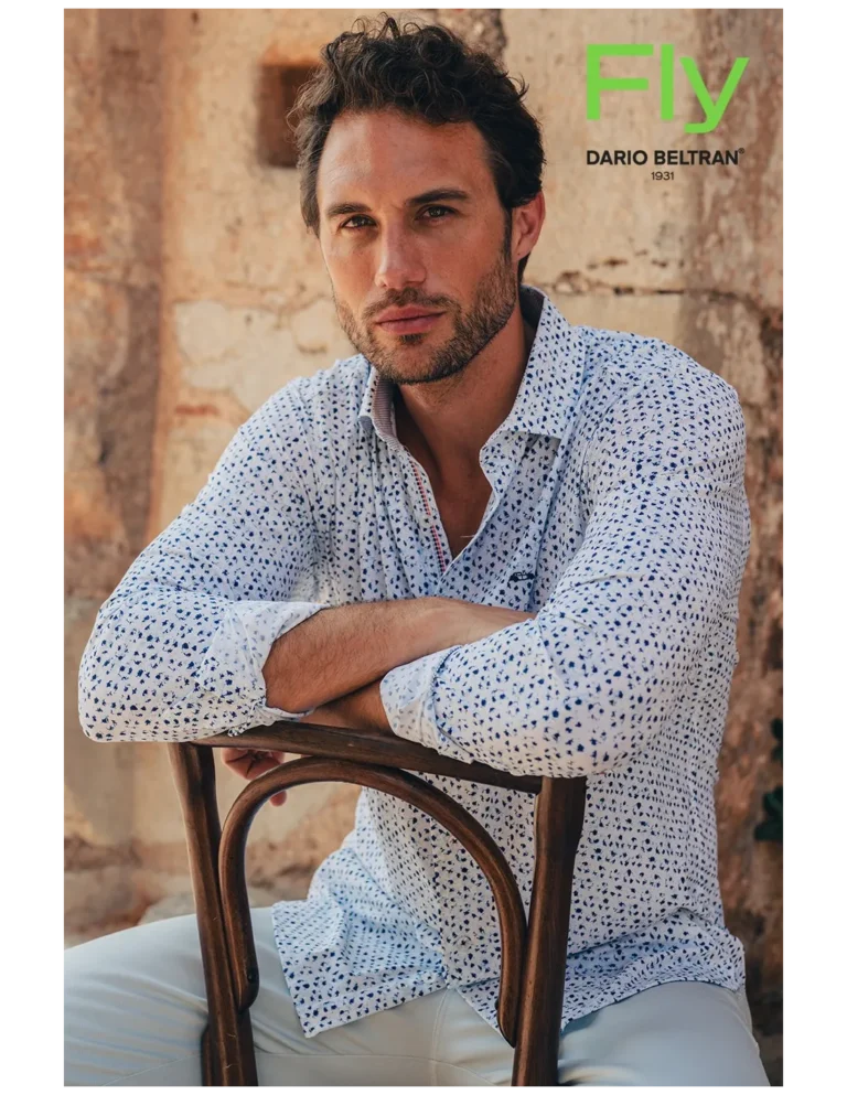 camisa hombre regular fit estampado azul
